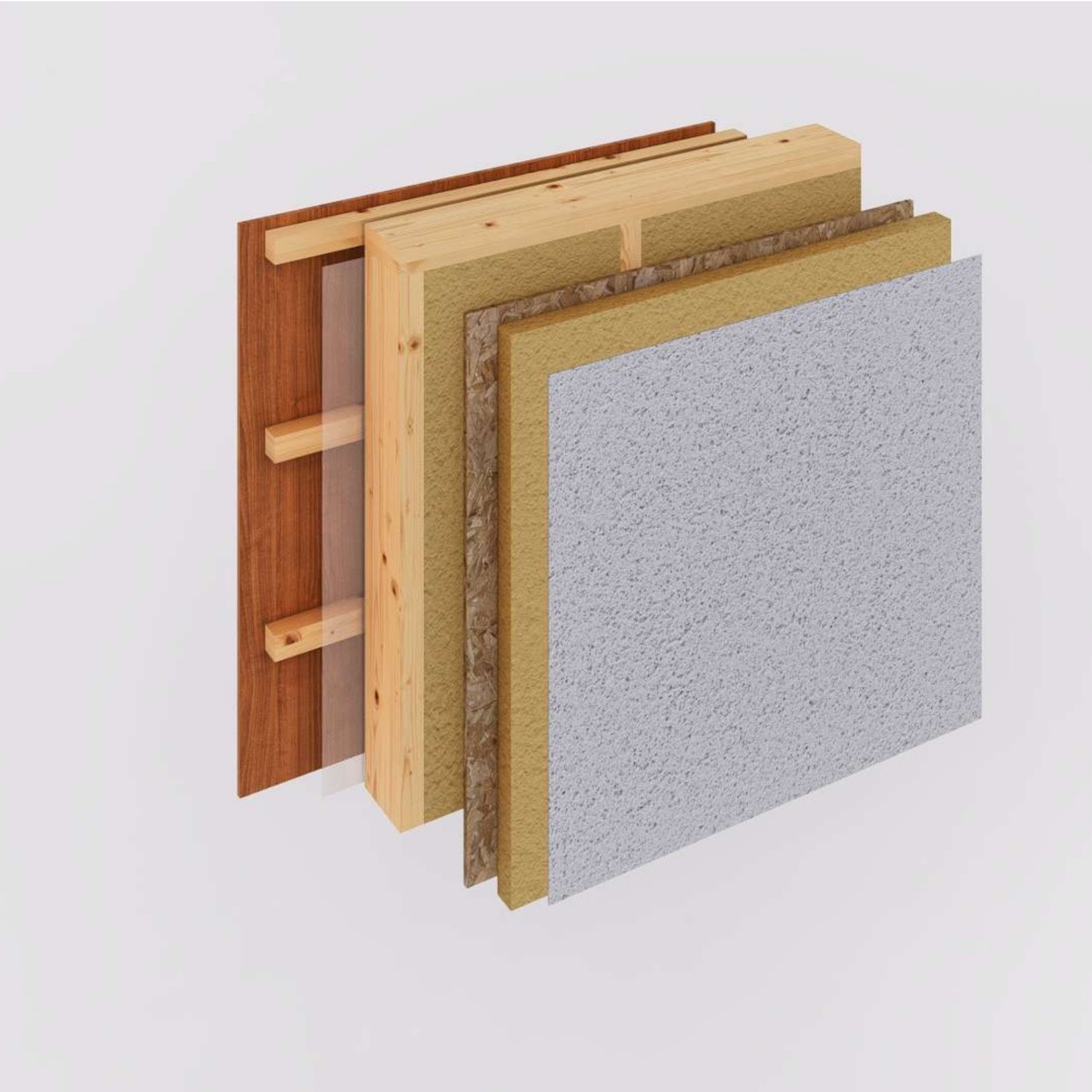 Painel com reboco decorativo sobre lã de basalto